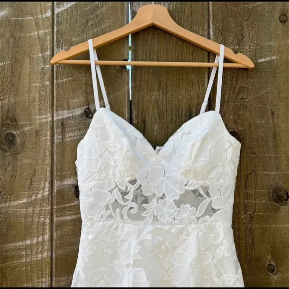 Ivory White Lace Trumpet Organza Midi Dress 🌿 - Picture 9 of 11